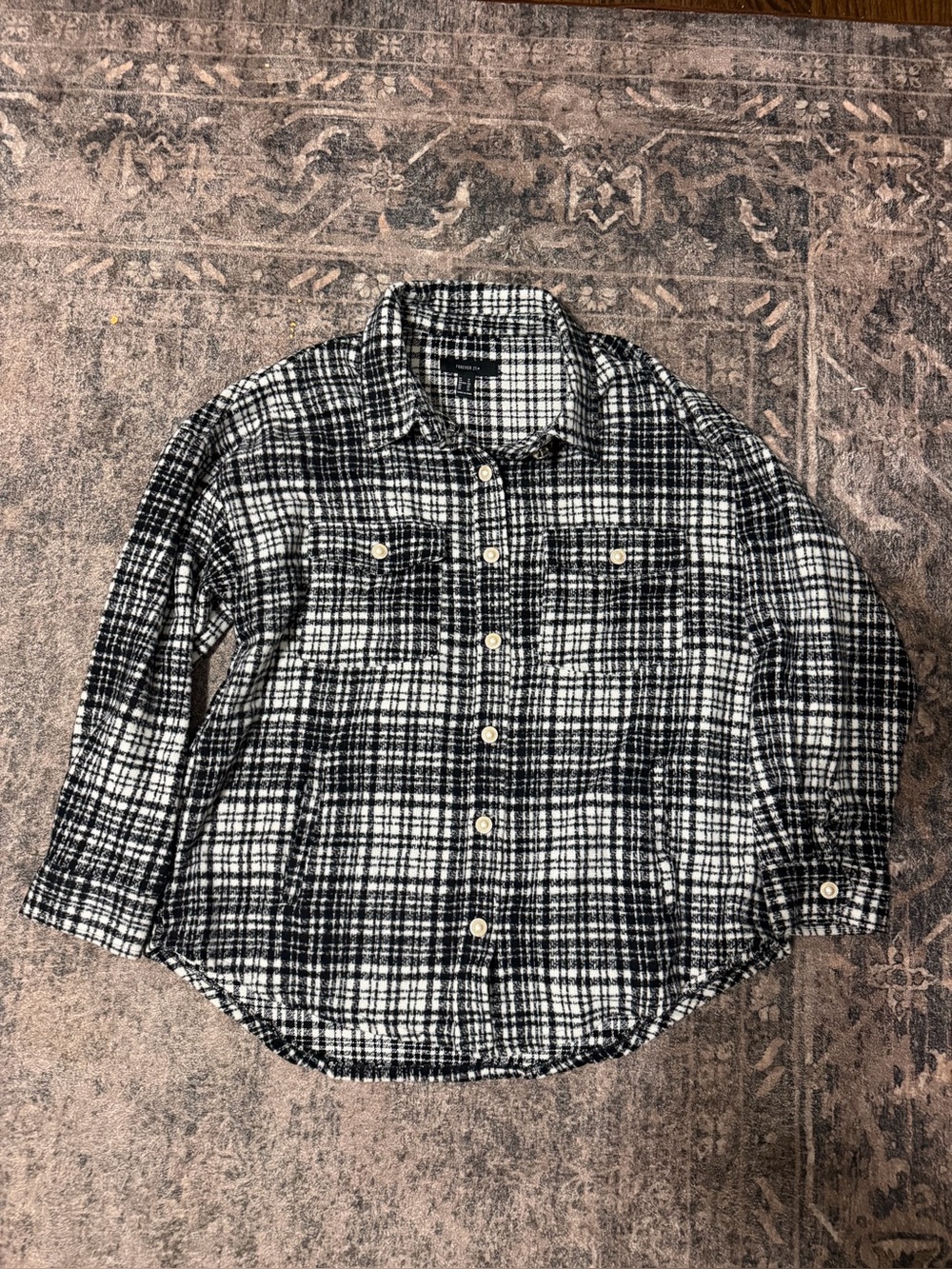 Forever 21 Black and White Plaid Button-Front women Shirt Jacket